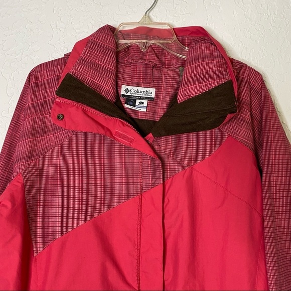 Columbia Colorblock Red Rain Waterproof Windbreaker seamseal hooded Jacket Sz L - Picture 2 of 12